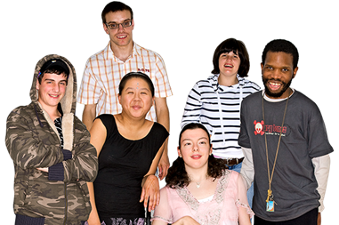 A group of young adults with differing disabilities.